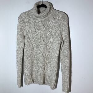 La Fee Maraboutee turtleneck long sleeve cable knit cream tan sweater soft sz 2